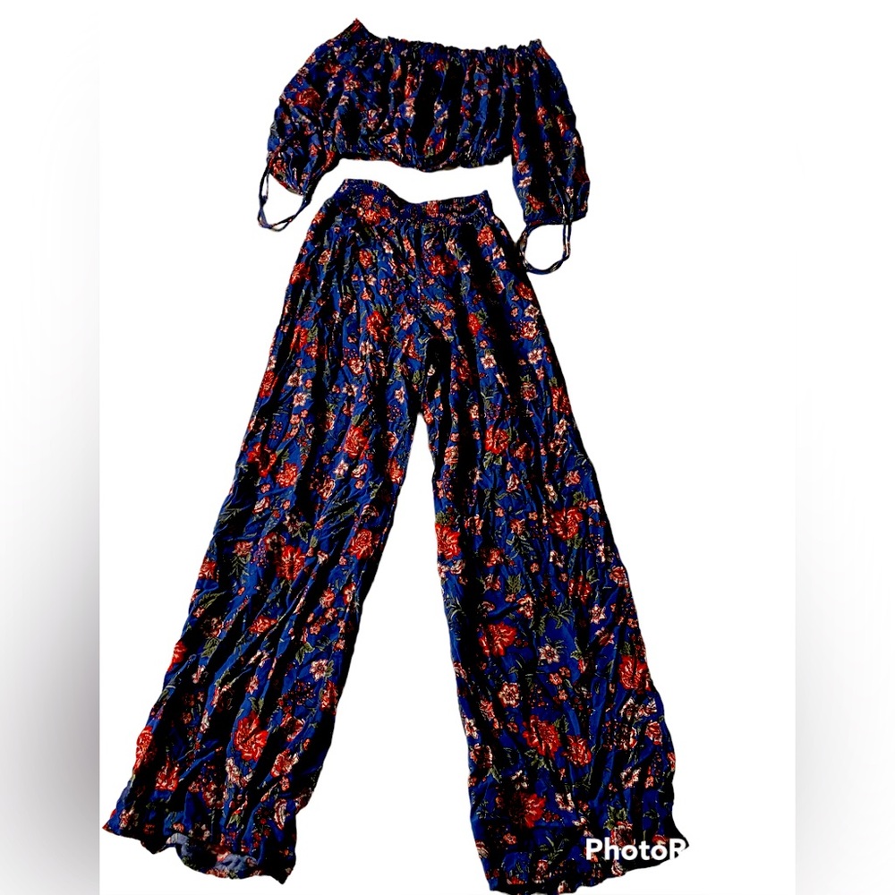 Two piece, boho inspired, off the shoulder with pants